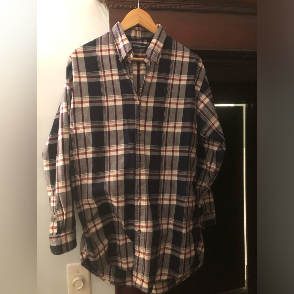 Ralph Lauren Navy, Cream & Red Plaid Button-Down Shirt